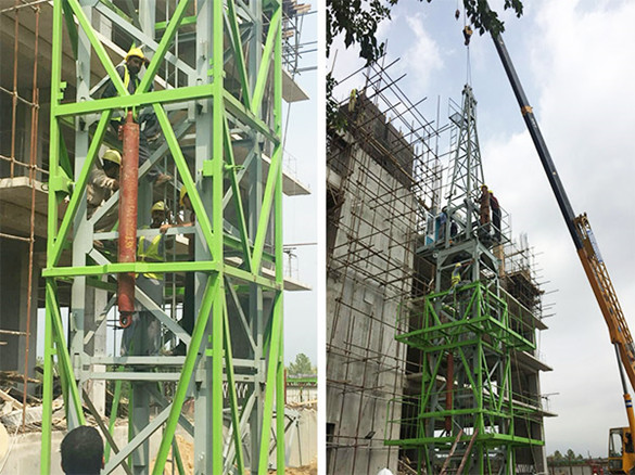 tower crane installation in Pakistan instalación de grúas torre en Pakistán