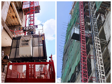 Ascensor de construcci&oacute;n de doble jaula SC200/200 en funcionamiento