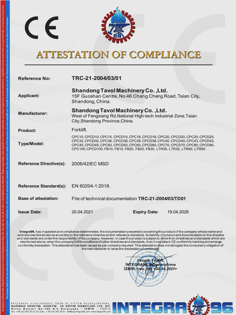 Certificado CE de carretilla elevadora